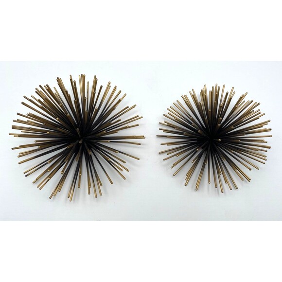 Metal Gold Atomic Starburst 3D Sea Urchin Wall Hanging Decor MCM Set Of 2 - Picture 5 of 11